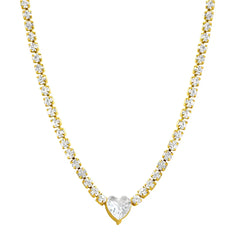 Crystal Heart Tennis Chain Necklace 14K Gold Water Resistant