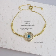Evil Eye Copper Zircon 18K Gold Plated Inlay Bracelet Tennis Chain