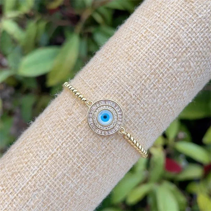 Evil Eye Copper Zircon 18K Gold Plated Inlay Bracelet Tennis Chain