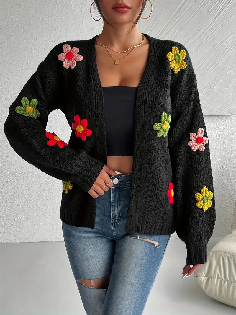 Ann | Floral Print Knitted Open Front Cardigan