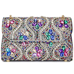 Flower Evening Handbags Chain Strap Square Shoulder Bag Crossbody Bag Crystals Rhinestone Clutch Purse