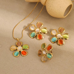 Flower Stainless Steel Twisted Rope Chain Pendant Necklace Multicolor