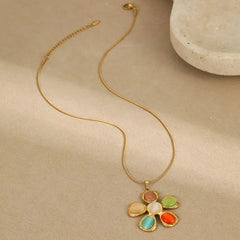 Flower Stainless Steel Twisted Rope Chain Pendant Necklace Multicolor
