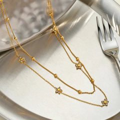 Geometric Necklace for Women in 304 Stainless Steel with 18K Gold Plated PVD Coating and Rhinestone Inlay