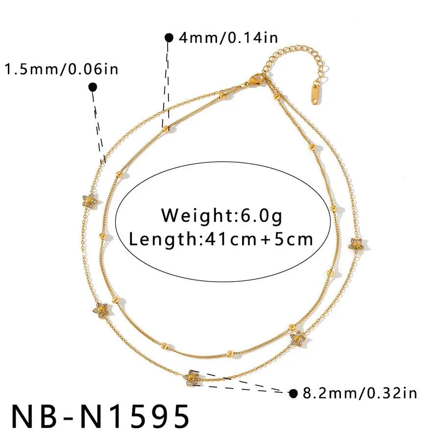 Geometric Necklace for Women in 304 Stainless Steel with 18K Gold Plated PVD Coating and Rhinestone Inlay