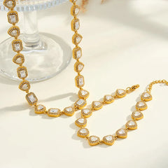 Geometric Necklace for Women in 304 Stainless Steel with 18K Gold Plated PVD Coating and Rhinestone Inlay