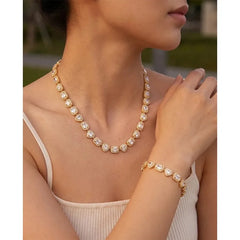 Geometric Necklace for Women in 304 Stainless Steel with 18K Gold Plated PVD Coating and Rhinestone Inlay