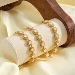 Geometric Necklace for Women in 304 Stainless Steel with 18K Gold Plated PVD Coating and Rhinestone Inlay