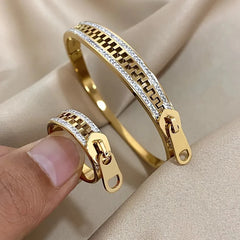 Geometric Waterproof Non Tarnish Ring Necklace for Women in 304 Stainless Steel with 18K Real Gold Plated PVD Coating and Zircon Inlay