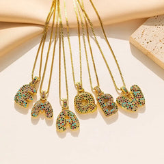 Gold Plated Alphabet Pendant Necklace for Women with 18K Gold Plated Stainless Steel and Diamond Inlay. PVD Coated Box Chain