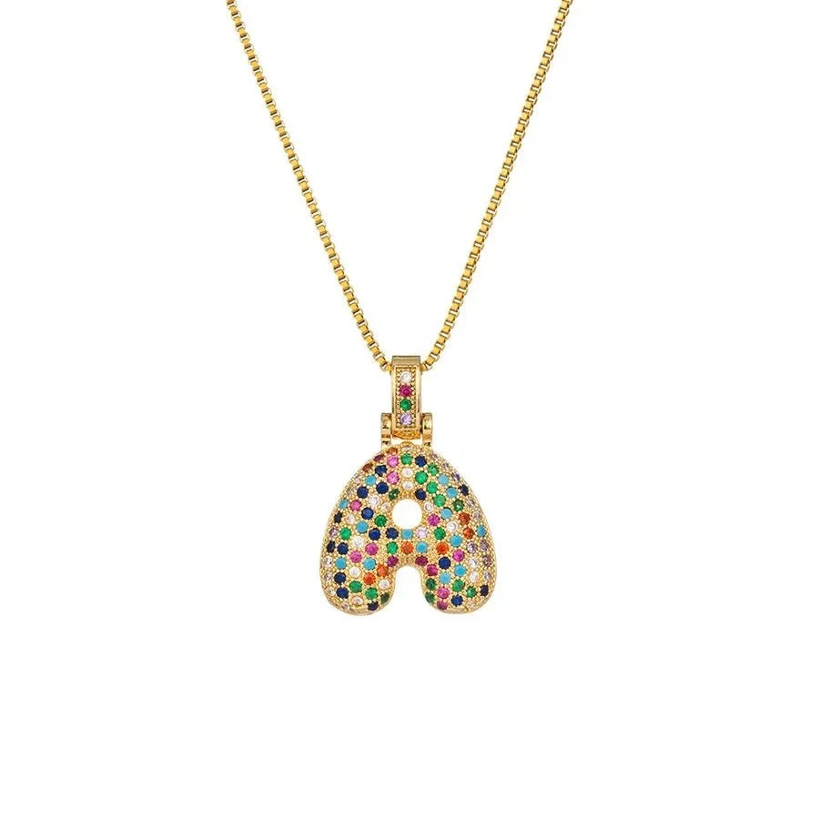 Gold Plated Alphabet Pendant Necklace for Women with 18K Gold Plated Stainless Steel and Diamond Inlay. PVD Coated Box Chain