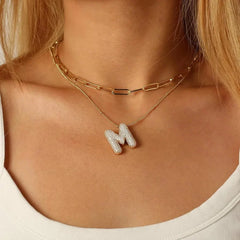 Gold Plated Letter Pendant Necklace for Women with 18K Gold Plated 304 Stainless Steel and Artificial Diamond on O Chain