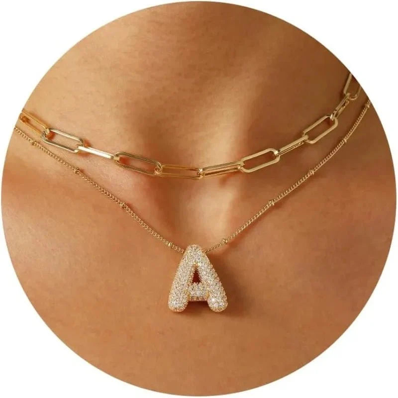 Gold Plated Letter Pendant Necklace for Women with 18K Gold Plated 304 Stainless Steel and Artificial Diamond on O Chain