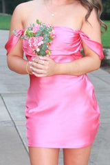 Off the Shoulder Hot Pink Mini Party Dress