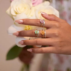 INS French Style Fresh Beaded Flower Stainless Steel Ring 18K Gold Plated Design Sense Hand Jewelry Wholesale