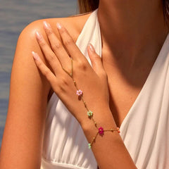 INS Style Elegant Design Beaded Flower Finger Ring Stainless Steel Bracelet Real Gold Plated Jewelry Wholesale