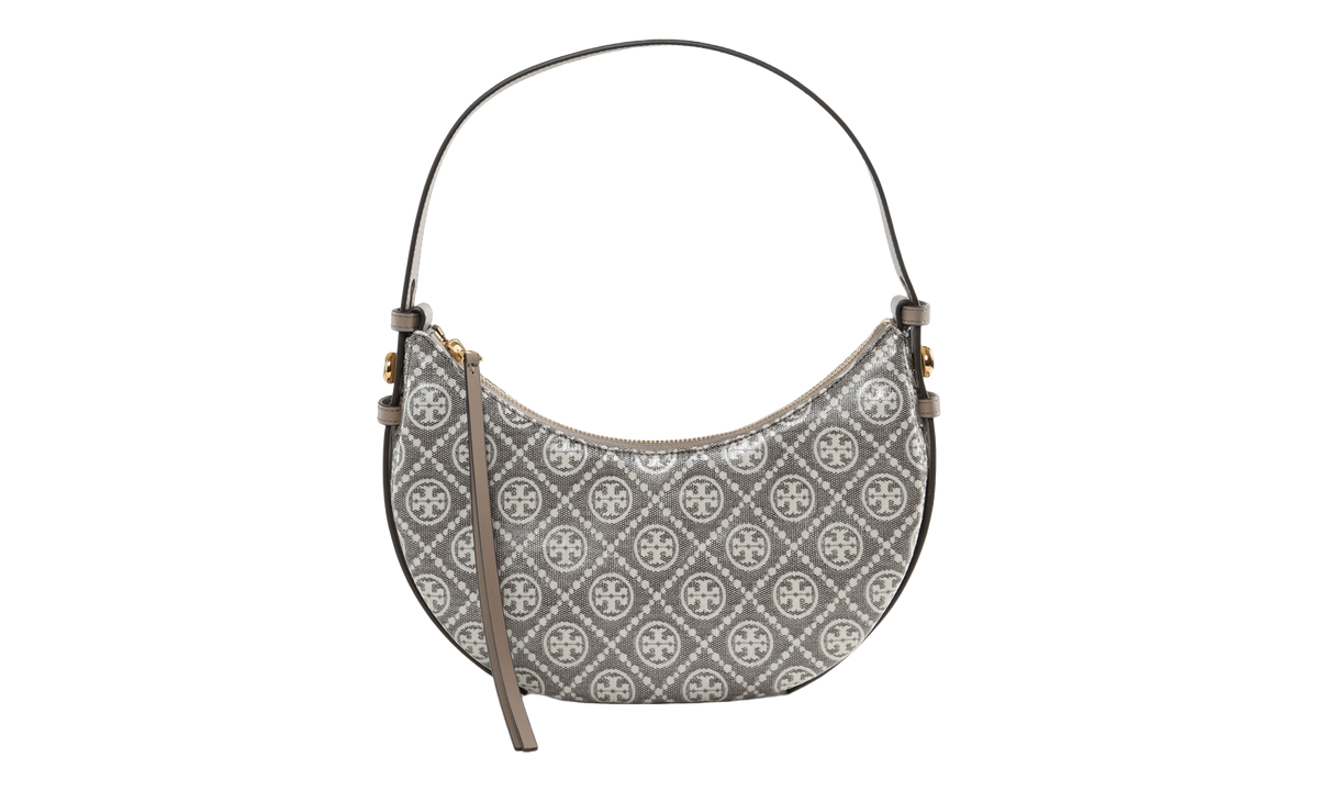 Romy T Monogram Coated Jacquard Half Moon Bag Charcoal 182912 200
