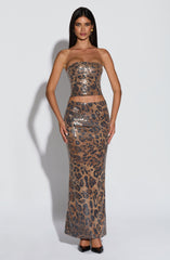 Beatrice Maxi Skirt - Sequin Leopard Print