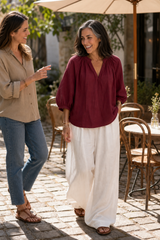 Amselle – Ruched Collar Blouse And Wide Leg Pants Set