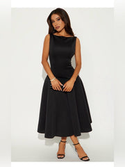 Classic Black Fit-and-Flare Midi Dress