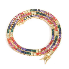 Men's Hip Hop Necklace 4*4mm Colorful Square Zircon Tennis Chain Copper Inlaid Fashionable Jewelry Accessory