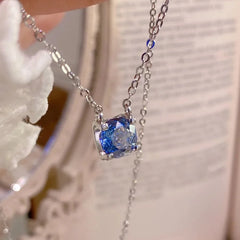 Millennium Rose Cut Paraiba Necklace For Women High Carbon Colorful Diamond Embedded Rose Flower Turquoise Lockbone Chain