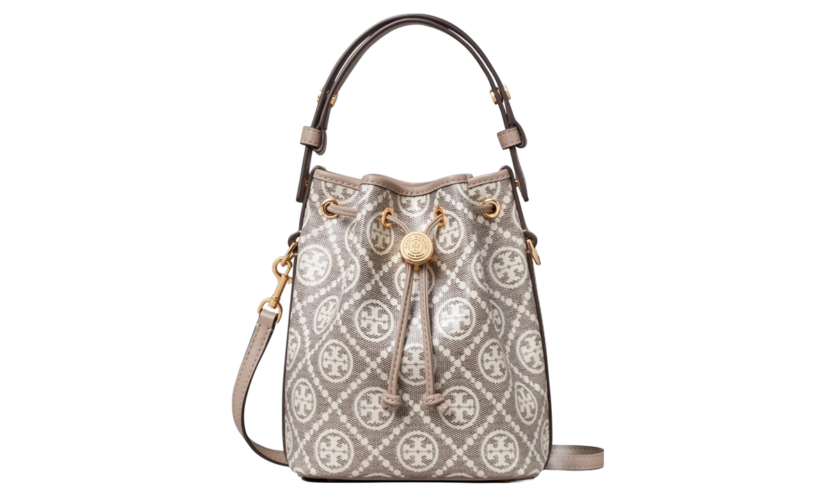Mini T Monogram Coated Jacquard Bucket Bag Charcoal 182853 200