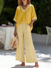 Amélia | Chic Striped Linen and Cotton Suit for Effortless Elegance