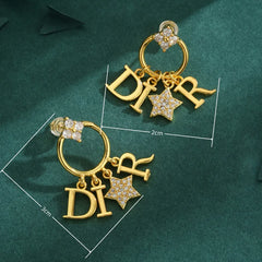 Electroplated Letter Earrings for Women in Copper with 18K Real Gold Water Plating and Zircon Inlay