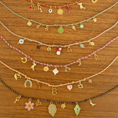 Fashionable Letter Titanium Steel Necklace DIY Summer Punched Pendant Rope Woven Chain Electroplated 18K Gold Colorful Jewelry