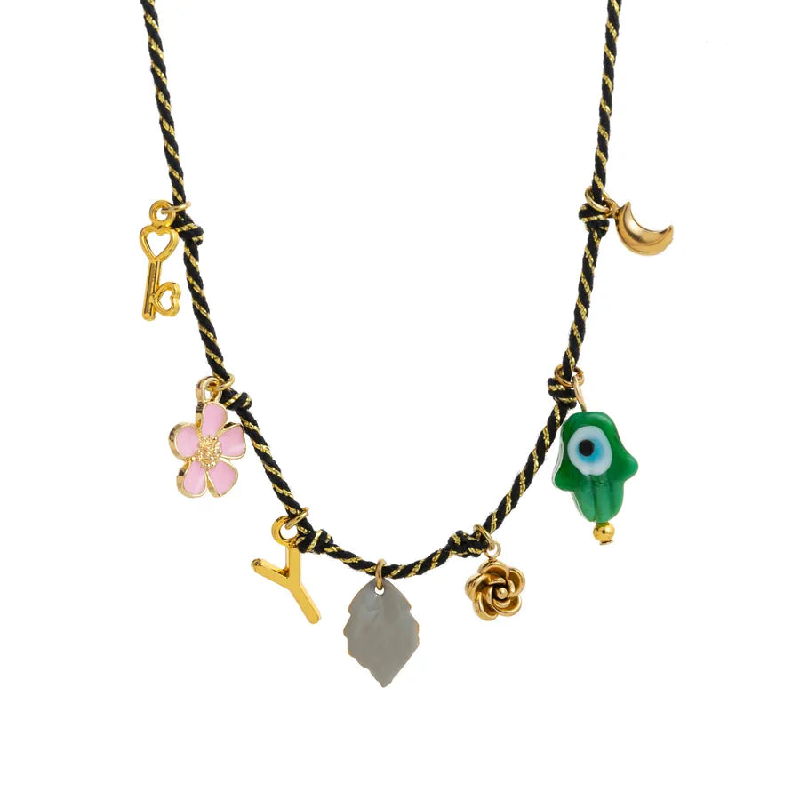 Fashionable Letter Titanium Steel Necklace DIY Summer Punched Pendant Rope Woven Chain Electroplated 18K Gold Colorful Jewelry
