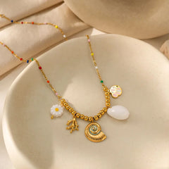 Ocean Multi Charms Necklace for Women with Waterproof Non Tarnish Craft. 18K Real Gold Plated PVD Coated 304 Stainless Steel Chain