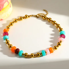 Geometric Electroplated Necklace for Women in 201 Stainless Steel with 18K Real Gold Plated PVD Coated Beaded Chain