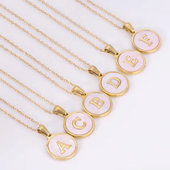 Wholesale Jewelry Simple Style Round Letter 304 Stainless Steel Shell 18K Gold Plated Gold Plated Pendant Necklace