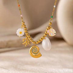 Ocean Multi Charms Necklace for Women with Waterproof Non Tarnish Craft. 18K Real Gold Plated PVD Coated 304 Stainless Steel Chain