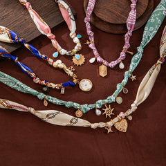 Minimalist Necklace Heart Natural Pearl Eight-Pointed Star Zircon Four-Leaf Clover Multi-Pendant Copper Shell Water Plated Asymmetric Rope Chain Necklace