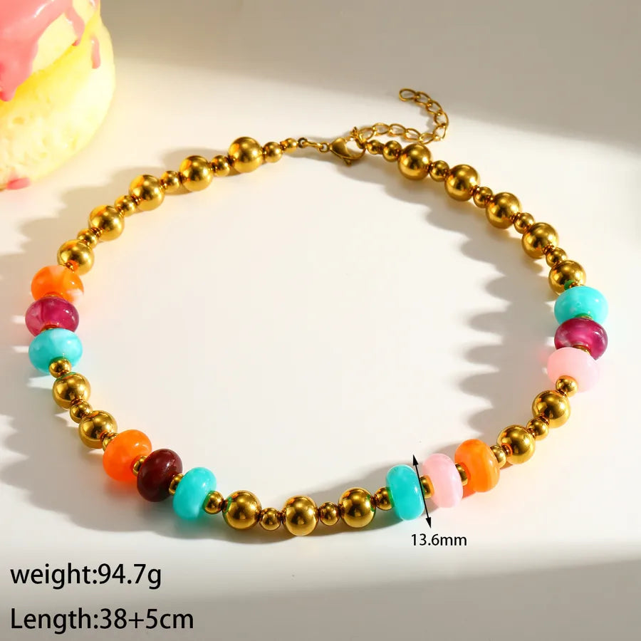 Geometric Electroplated Necklace for Women in 201 Stainless Steel with 18K Real Gold Plated PVD Coated Beaded Chain