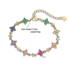 Flowers Jewelry Set for Women with Inlay Zircon. 18K Real Gold Plated Copper. Water Plating and Handmade Chain