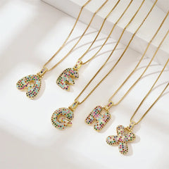 Gold Plated Alphabet Pendant Necklace for Women with 18K Gold Plated Stainless Steel and Diamond Inlay. PVD Coated Box Chain