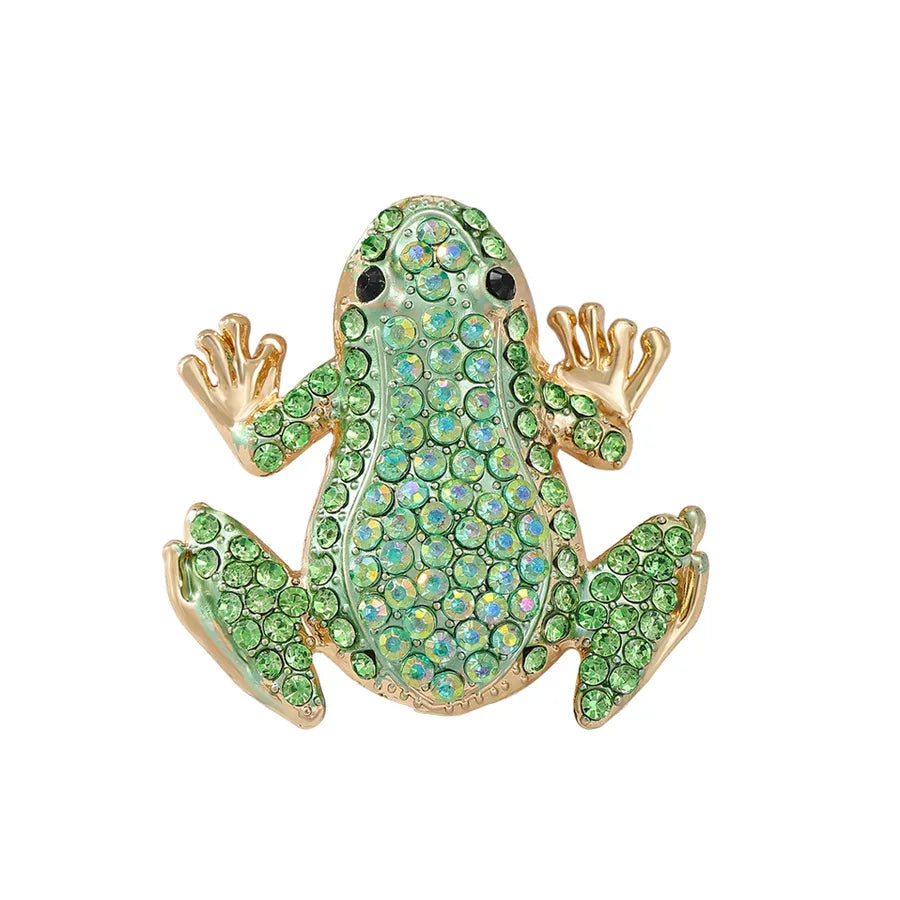 Frog Pin in Green Zinc Alloy Featuring Diamond Craft