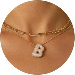 Gold Plated Letter Pendant Necklace for Women with 18K Gold Plated 304 Stainless Steel and Artificial Diamond on O Chain