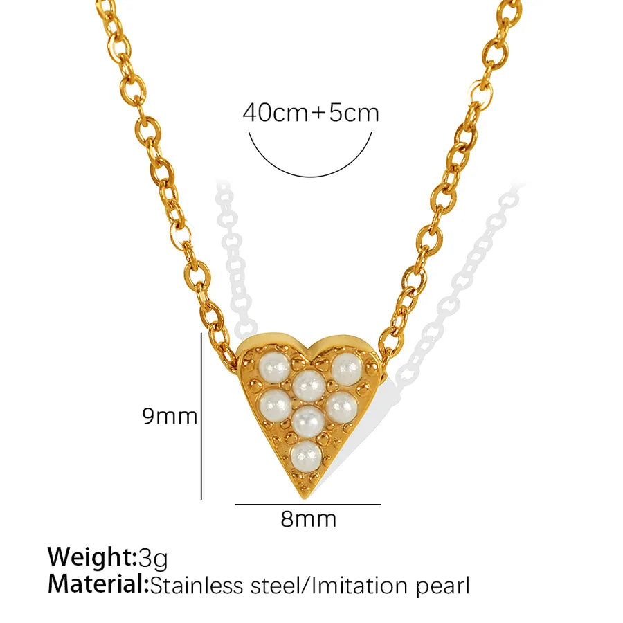 Pearl Pendant Necklace Four Leaf Clover Heart Shape Stainless Steel Artificial Pearls 18K Gold Plated Plating
