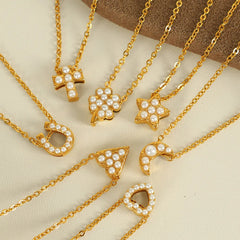 Pearl Pendant Necklace Four Leaf Clover Heart Shape Stainless Steel Artificial Pearls 18K Gold Plated Plating