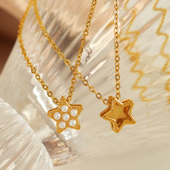 Pearl Pendant Necklace Four Leaf Clover Heart Shape Stainless Steel Artificial Pearls 18K Gold Plated Plating