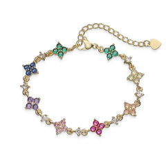 Flowers Jewelry Set for Women with Inlay Zircon. 18K Real Gold Plated Copper. Water Plating and Handmade Chain
