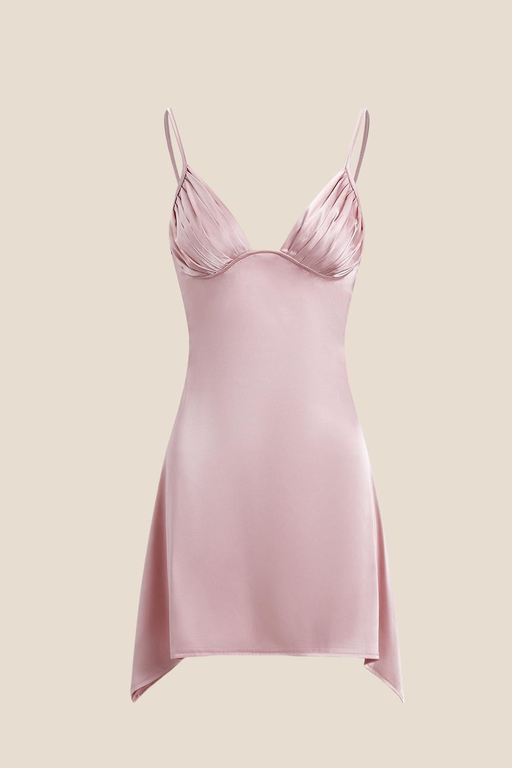 Straps Pink Irregular Hem A-line Short Dress