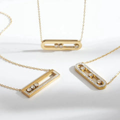 Polished Oval Necklace for Women in 304 Stainless Steel with Real Gold PVD Coated Plating and Zircon Inlay on Cable Chain