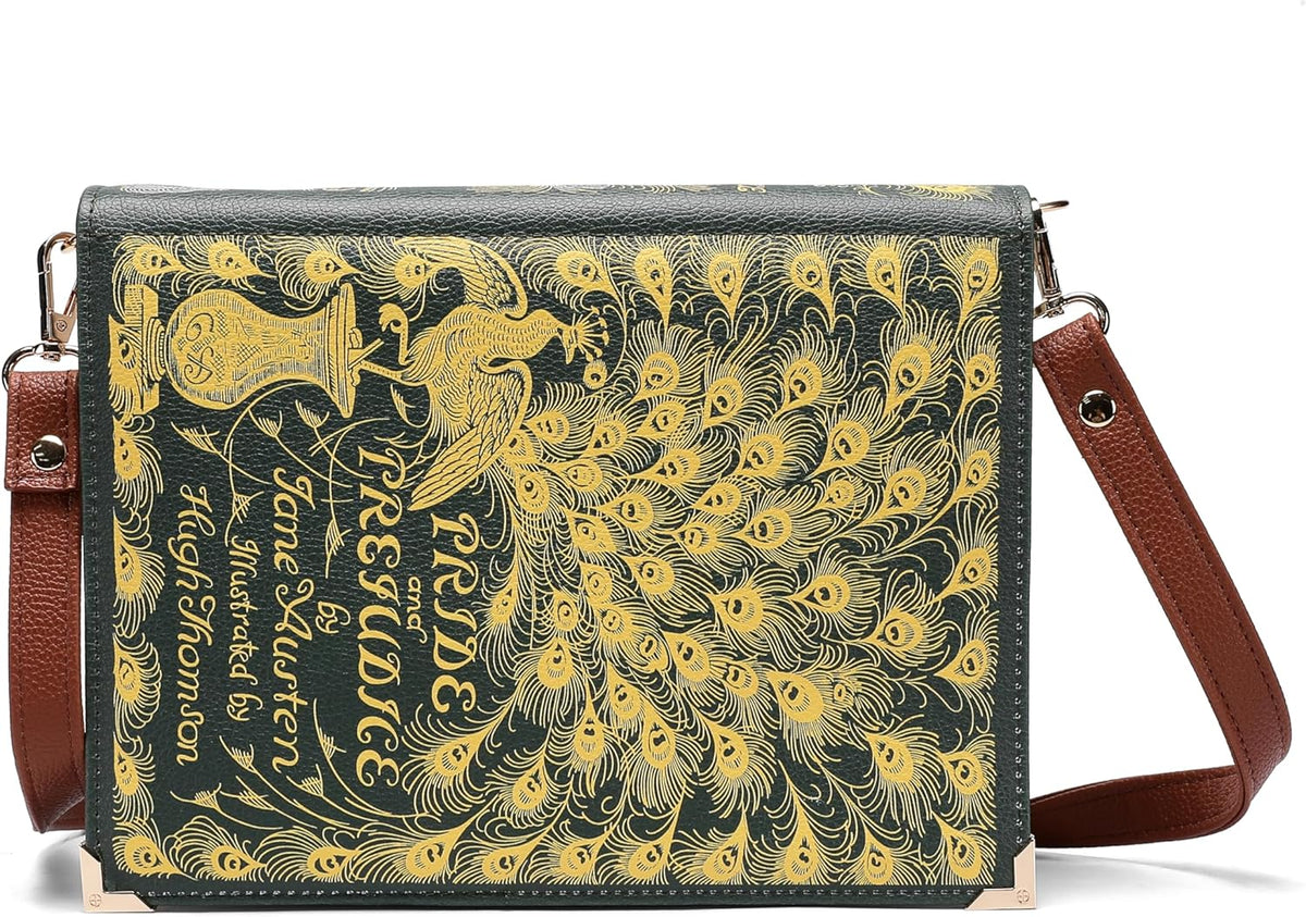 Pride and Prejudice Cross-Body Shoulder Bag Perfect for Book Lovers | Book Purse Clutch | Bookish Gift for Her | Jane Austen Valentine's Day Present. Green. Large