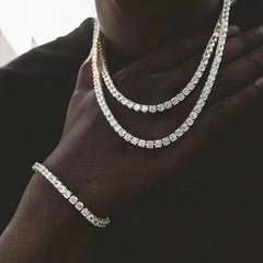 rock punk streetwear geometric copper inlay zircon men's long necklace