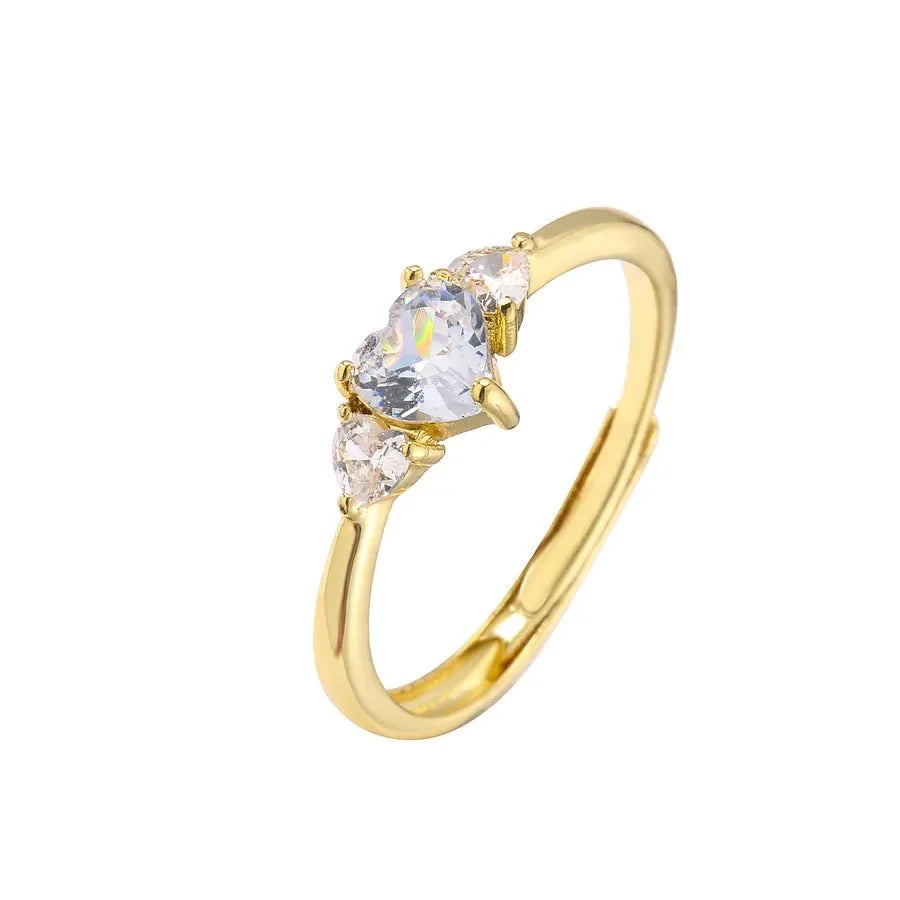 sweet heart shape copper plating inlay zircon open ring 1 piece